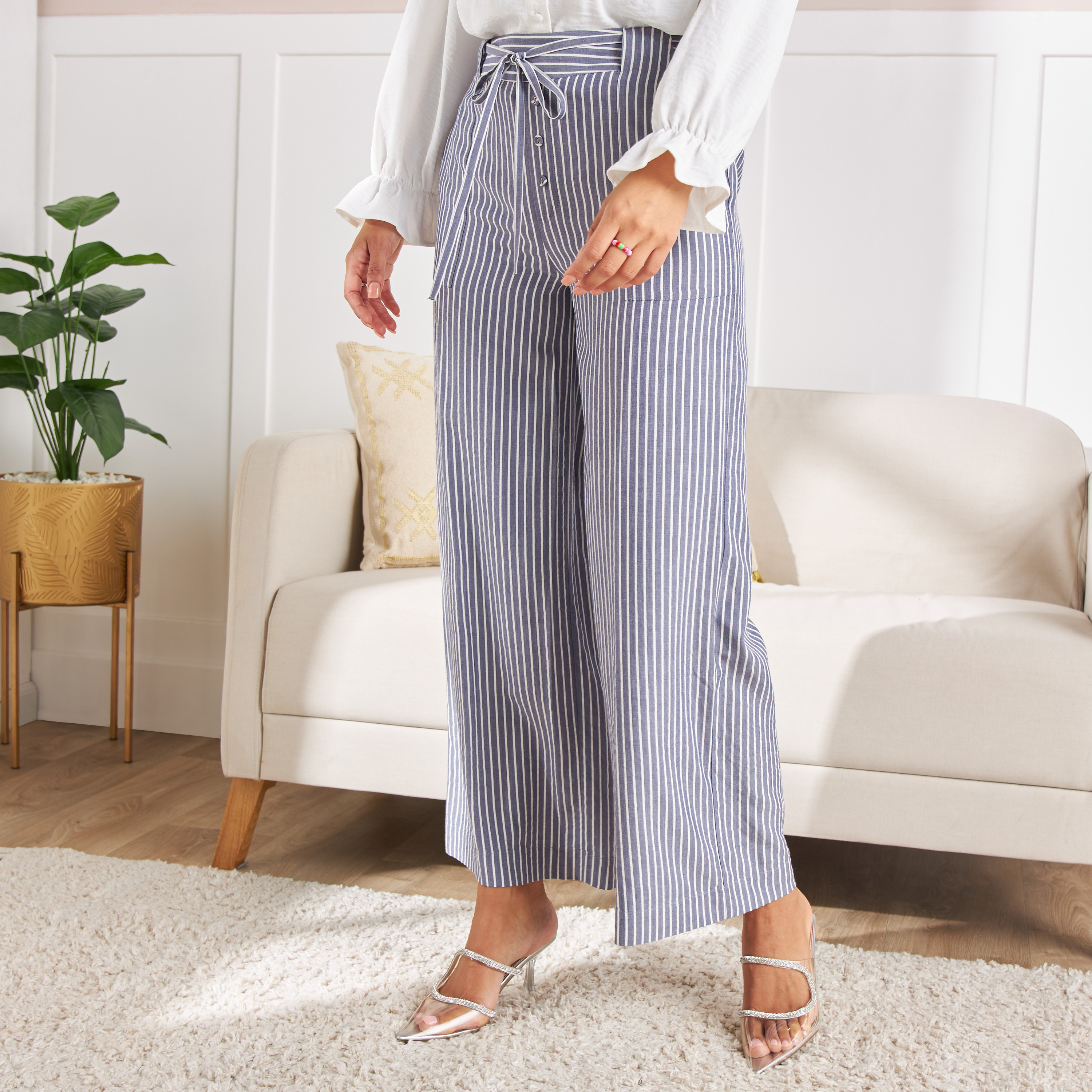 Agnes Orinda Women's Plus Size Split Elastic Waist Flowy Striped Casual Wide  Leg Fashion Pants : Target